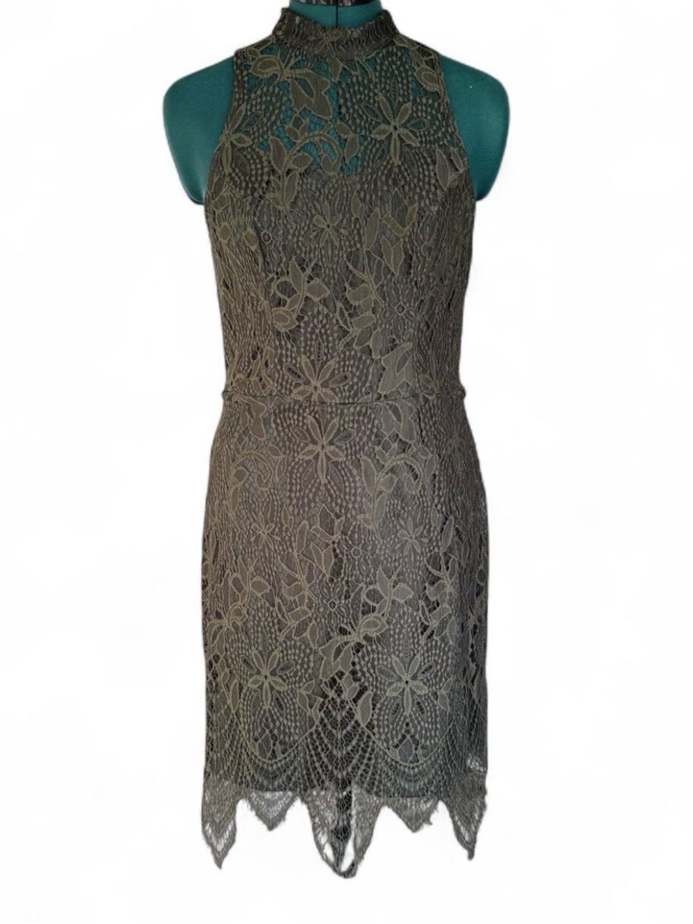 Xhilaration Olive Lace High-Neck Mini Dress